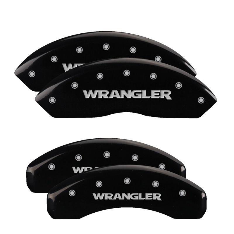 MGP 4 Caliper Covers Engraved Front & Rear WRANGLER Black finish silver ch 42014SWRGBK Main Image