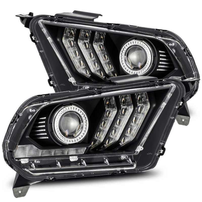 AlphaRex 10-12 Ford Mustang PRO-Series Projector Headlights Plank Style Jet Black w/Top/Bottom DRL 880110 Main Image