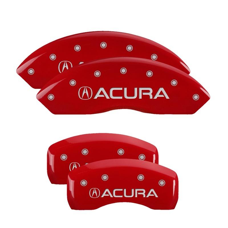 MGP 4 Caliper Covers Engraved Front & Rear Acura Red finish silver ch 39005SACURD Main Image