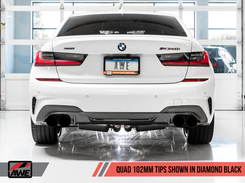 AWE Tuning 2019+ BMW M340i (G20) Resonated Touring Edition Exhaust - Quad Diamond Black Tips 3015-43158