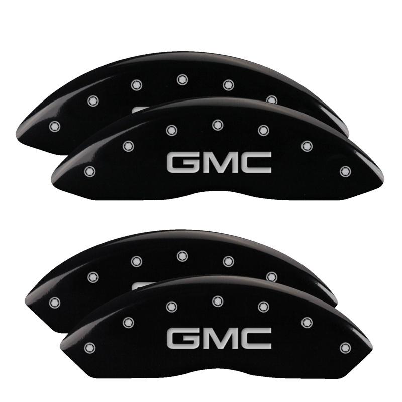 MGP 4 Caliper Covers Engraved Front & Rear GM Style/Hybrid Black finish silver ch 34006SHYBBK Main Image