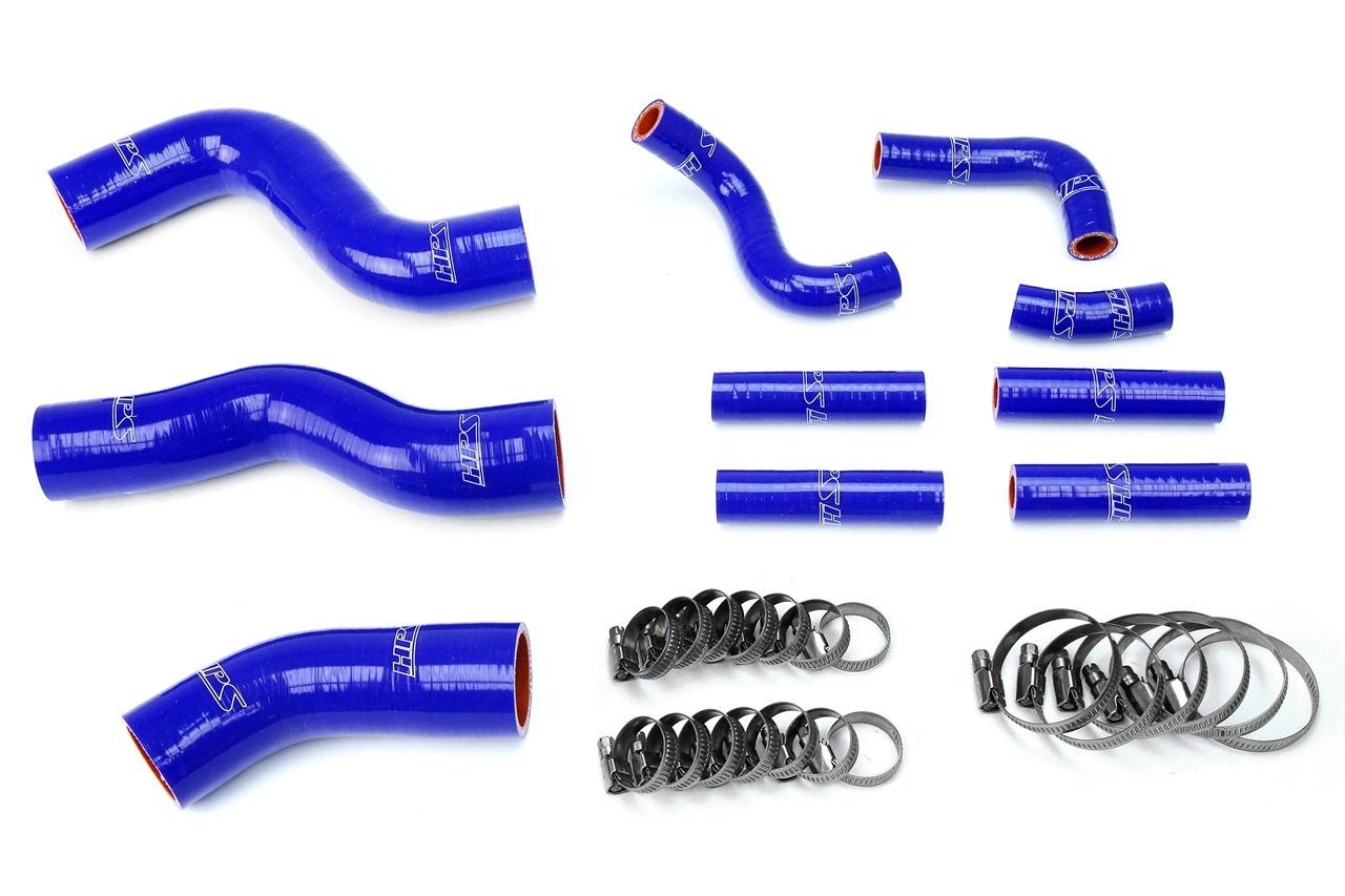 HPS Blue Reinforced Silicone Radiator + Pesky Heater Hose Kit 1FZ-FE Toyota 92-97 Land Cruiser FJ80 4.5L I6 without rear heater