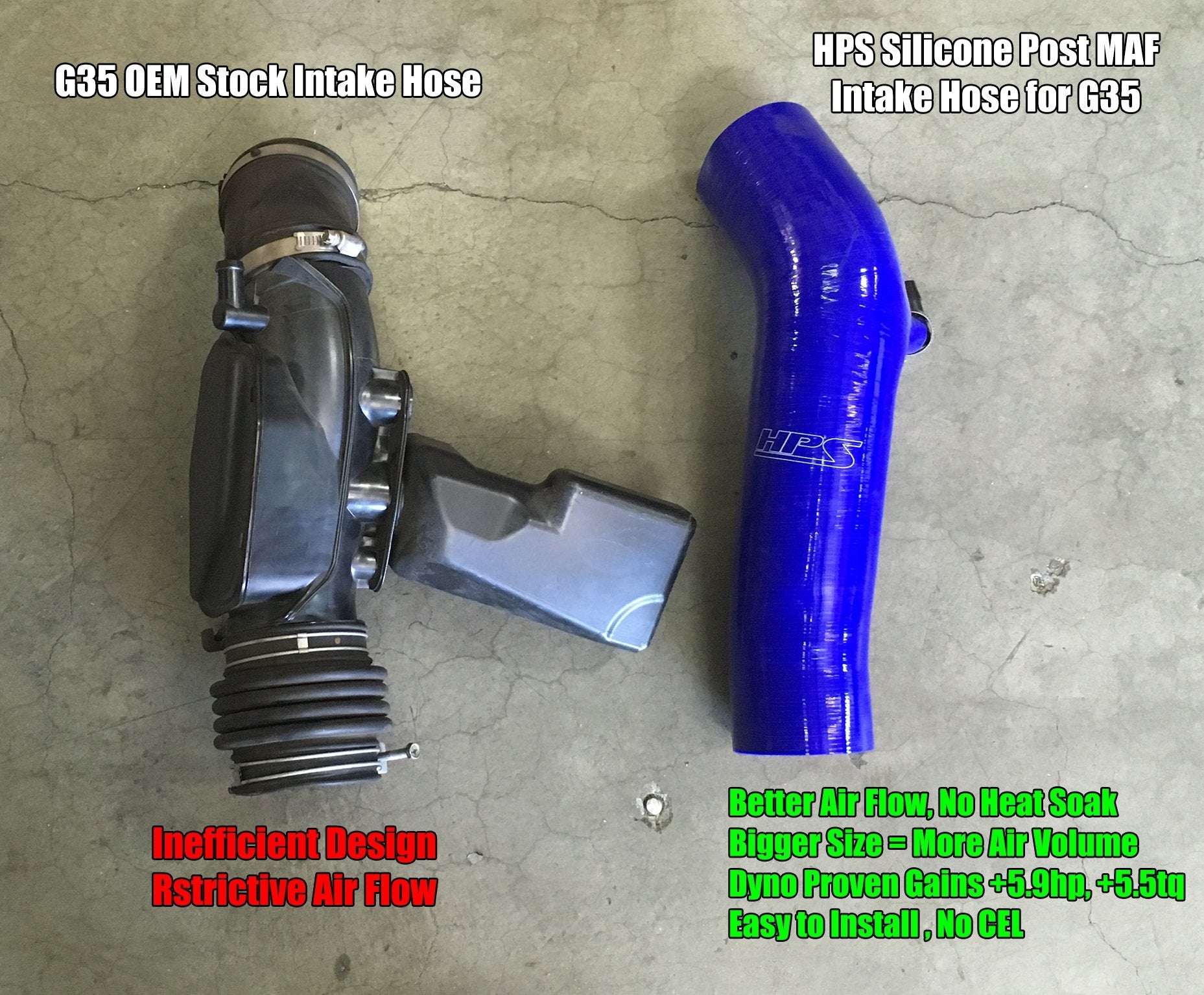 HPS Silicone Post MAF Air Intake Hose Kit Infiniti 03-07 G35 Coupe 3.5L V6, 57-1592