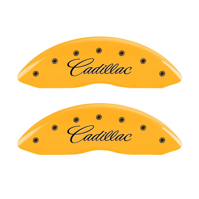 MGP 4 Caliper Covers Engraved Front Cursive/Cadillac Engraved Rear CTS4 Yellow finish black ch 35020SCT4YL Main Image