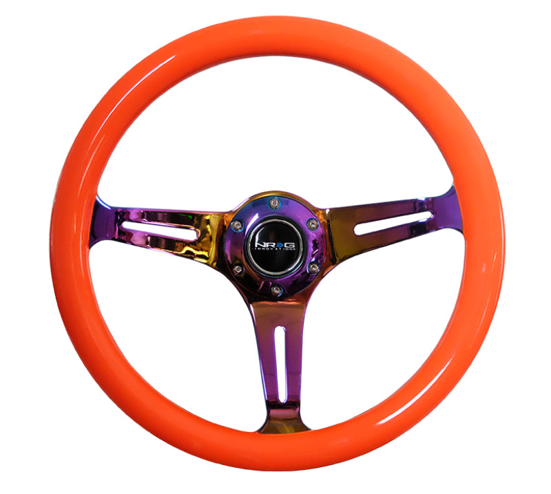 NRG Classic Wood Grain Steering Wheel (350mm) Neon Orange Color w/Neochrome Spokes ST-015MC-NOR