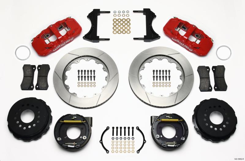 Wilwood AERO4 Rear P-Brake Kit 14.00in Red Ford 8.8 w/2.5in Offset-5 Lug 140-10952-R Main Image