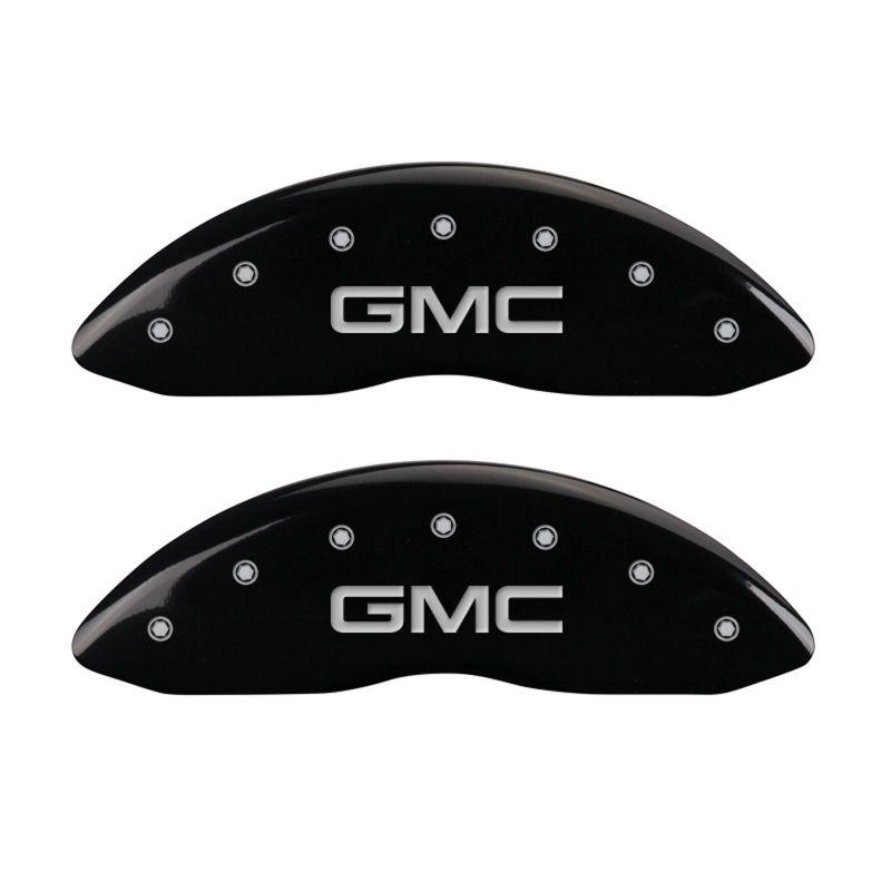 MGP 4 Caliper Covers Engraved Front & Rear GMC Black Finish Silver Char 2009 GMC Savana 2500 34211SGMCBK Main Image