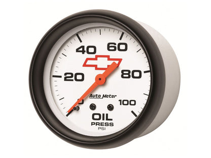 Autometer Gauge, Oil Pressure, 2 5/8", 100psi, Mechanical, Gm Bowtie White