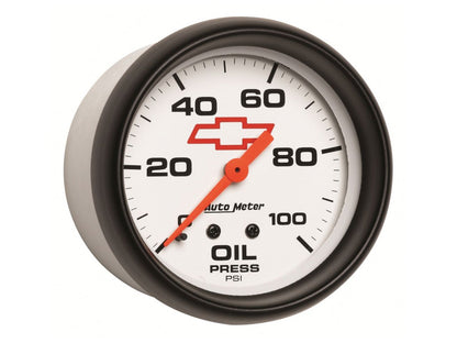 Autometer Gauge, Oil Pressure, 2 5/8", 100psi, Mechanical, Gm Bowtie White