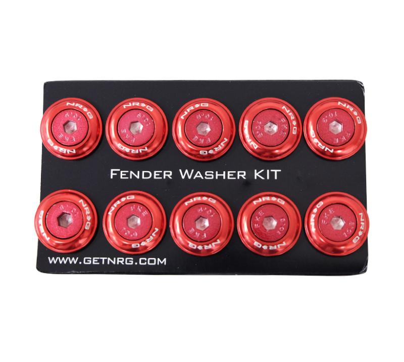 NRG Fender Washer Kit w/Color Matched M6 Bolt Rivets For Plastic (Red) - Set of 10 FW-150RD Main Image