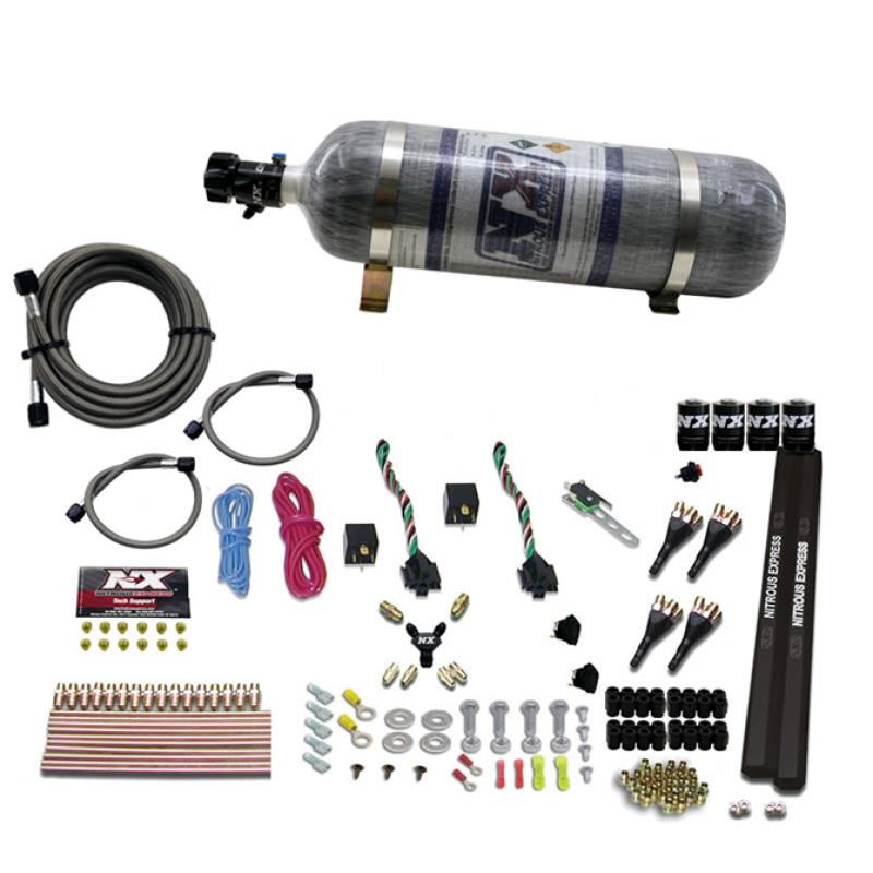 Nitrous Express 4 Cyl SX2 Nozzle Nitrous Kit (100-300HP x 2) w/Composite Bottle 90094-12 Main Image