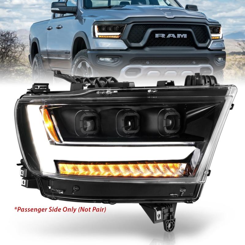 ANZO 2019-2020 Dodge Ram 1500  LED Projector Headlights Plank Style w/ Sequential Black (Passenger) 111494-R Main Image