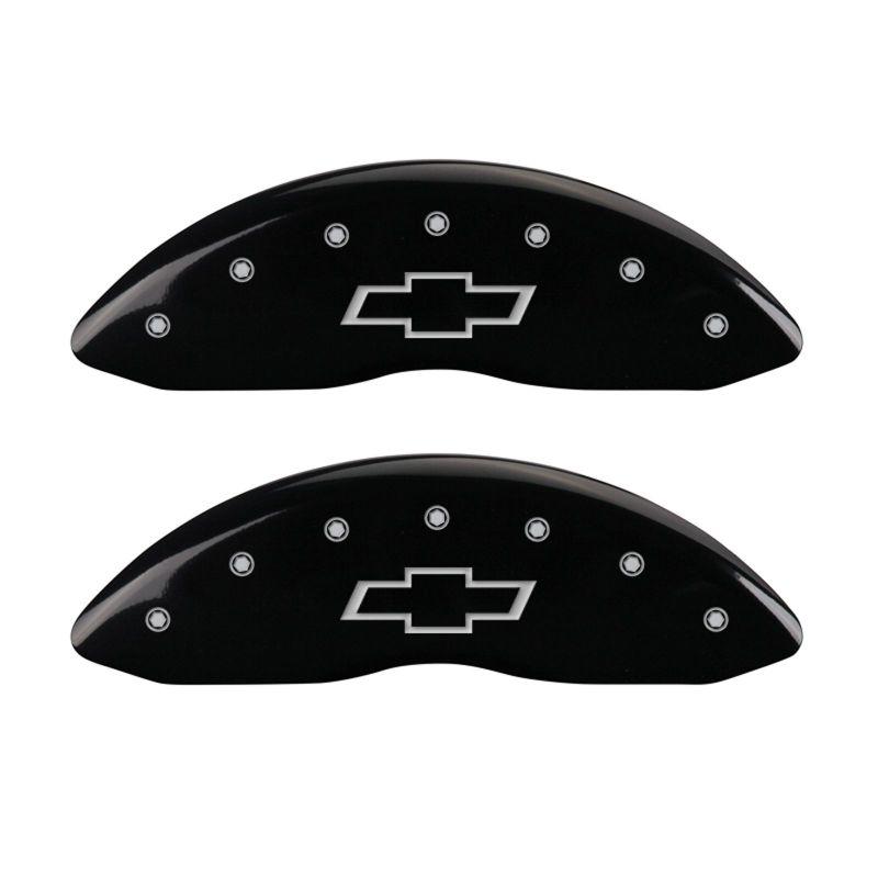 MGP 4 Caliper Covers Engraved F & R Bowtie Black Finish Silver Char 2014 Chevrolet Express 2500 14243SBOWBK Main Image