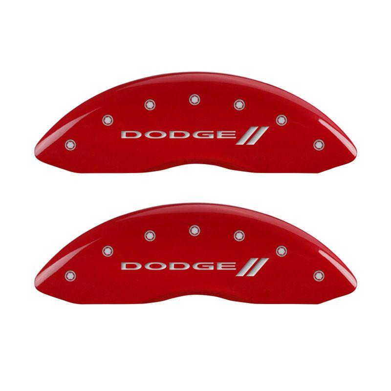 MGP 4 Caliper Covers Engraved Front & Rear With stripes/Dodge Red finish silver ch 12134SDD3RD Main Image