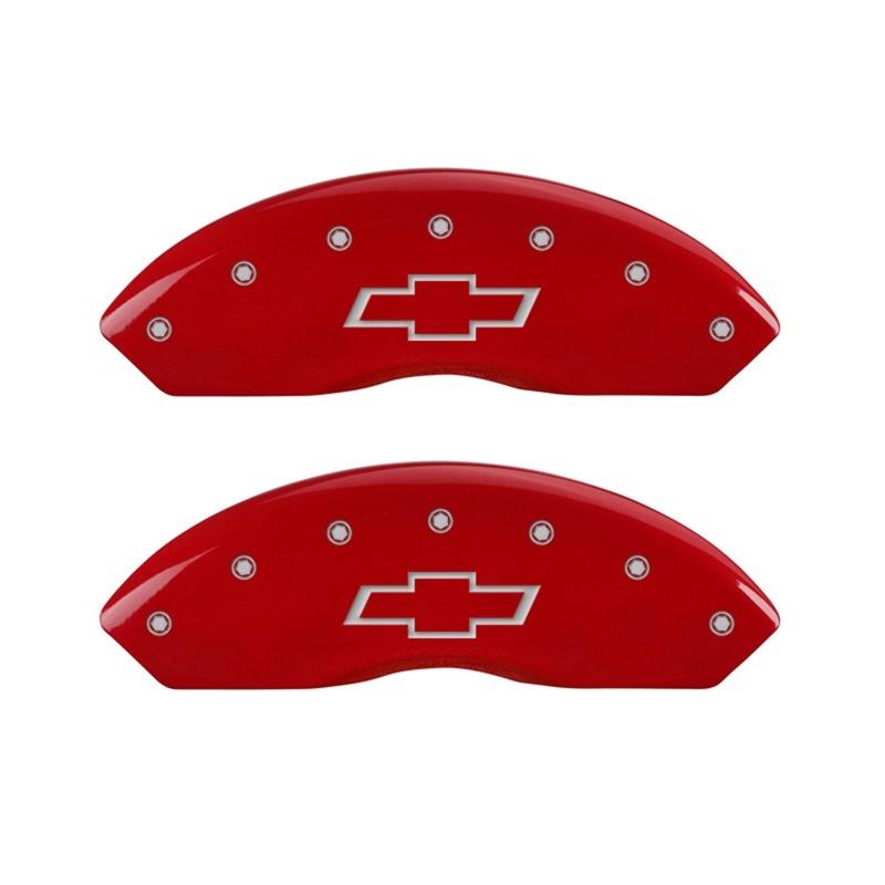 MGP Front set 2 Caliper Covers Engraved Front Bowtie Red finish silver ch 14003FBOWRD Main Image