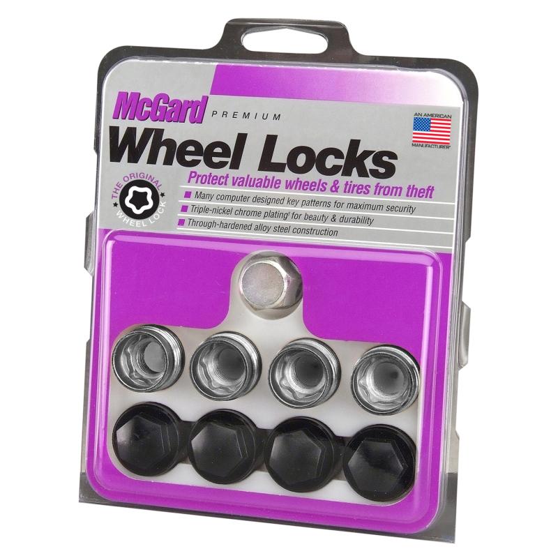 McGard Wheel Lock Nut Set - 4pk. (Under Hub Cap / Radius Seat) M14X1.5 / 19mm Hex / .890in. L w/Caps 25167 Main Image