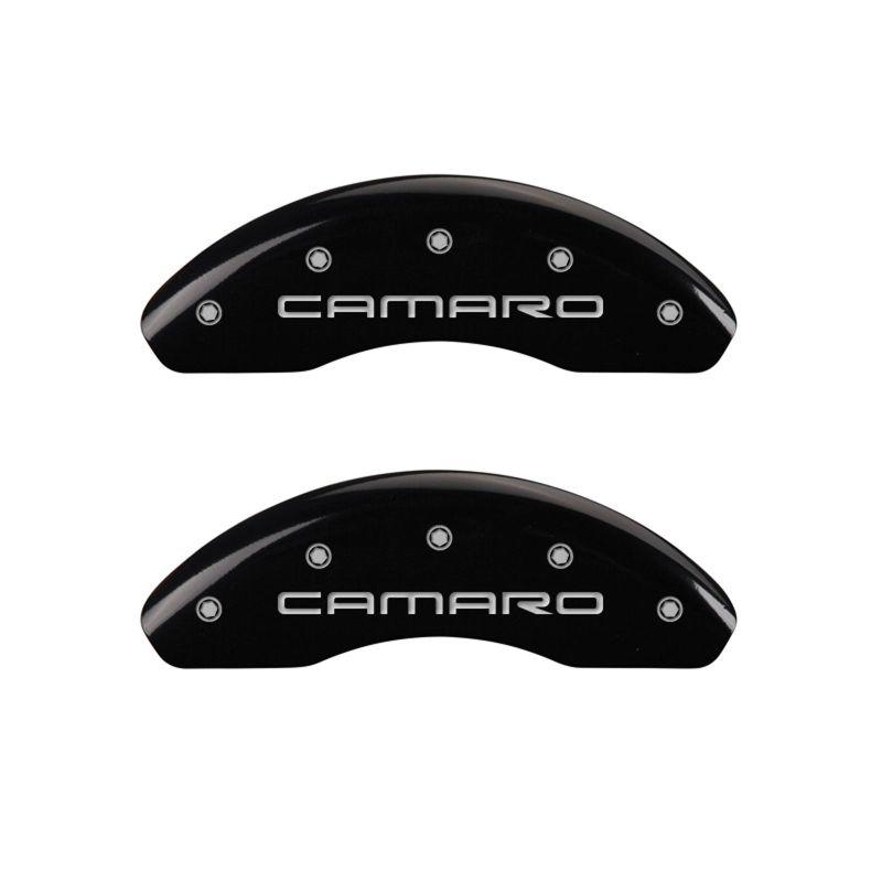 MGP 4 Caliper Covers Engraved Front & Rear Gen 4/Camaro Black finish silver ch 14026SCA4BK Main Image