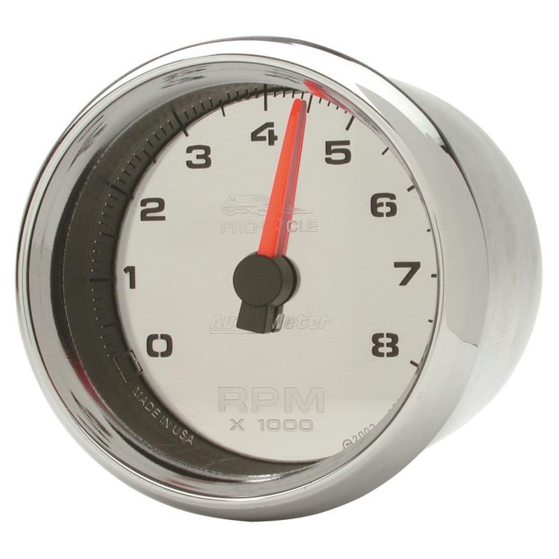 Autometer Pro-Cycle Gauge Tach 2-5/8in 8K Rpm 2&4 Cylinder Chrome 19308 Main Image