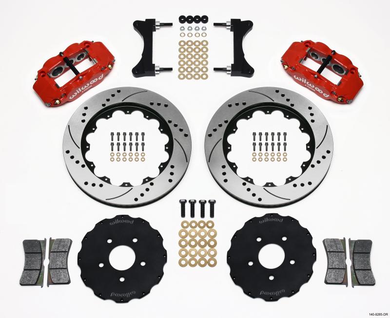 Wilwood Narrow Superlite 6R Front Hat Kit 14.00in Drilled Red Mitsubishi EVO VIII 140-9285-DR Main Image