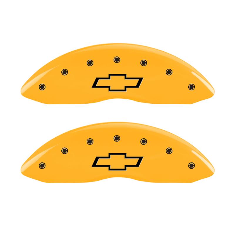 MGP 4 Caliper Covers Engraved F & R Bowtie Yellow Finish Black Char 2000 Chevrolet Silverado 2500 14048SBOWYL Main Image