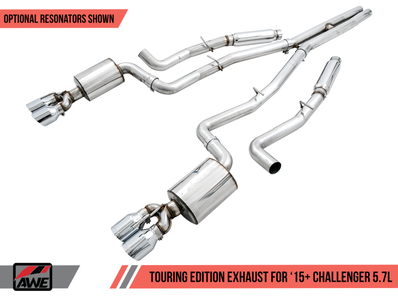 AWE Tuning 15+ Challenger 5.7 Touring Edition Exhaust - Non-Resonated - Diamond Black Quad Tips 3020-43084