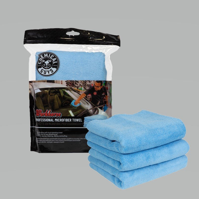 Chemical Guys Workhorse Professional Microfiber Towel - 16in x 16in - Blue - 3 Pack (P16) MICBLUE03