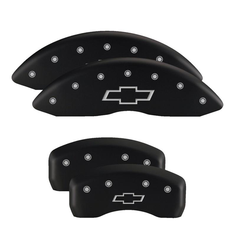 MGP 4 Caliper Covers Engraved Front & Rear With stripes/Dart Black finish silver ch 12199SDRTBK Main Image