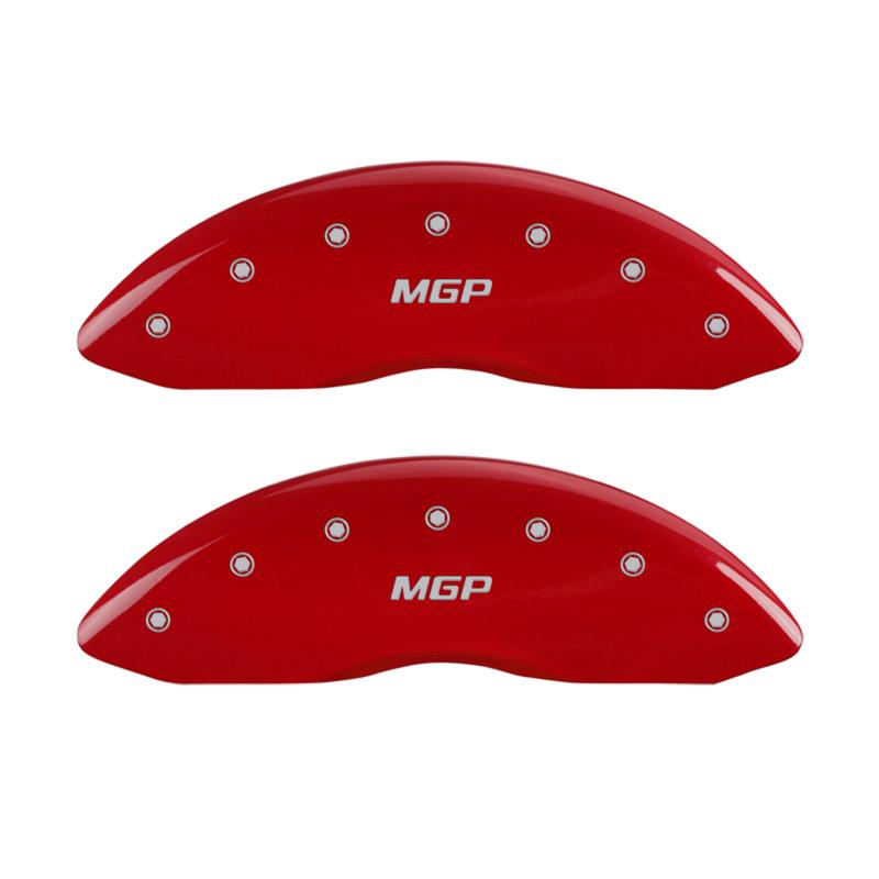 MGP 4 Caliper Covers Engraved Front & Rear MGP Red Finish Silver Characters 2018 Tesla S 56003SMGPRD Main Image