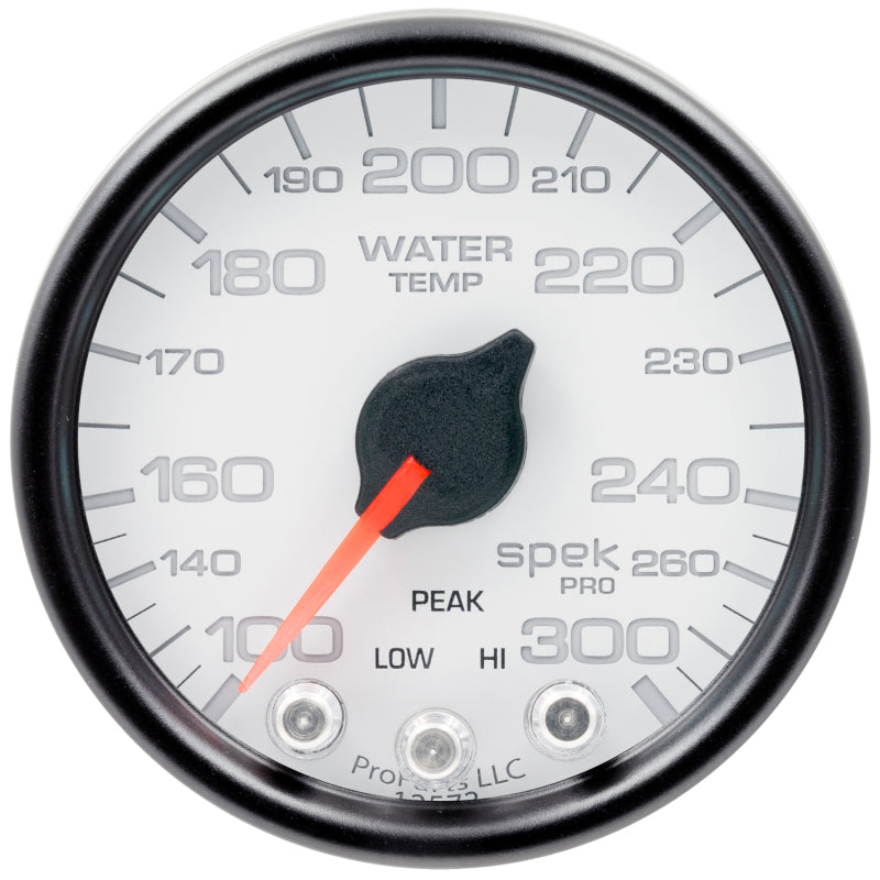 Autometer Spek-Pro Gauge Water Temp 2 1/16in 300f Stepper Motor W/Peak & Warn Wht/Blk P34612