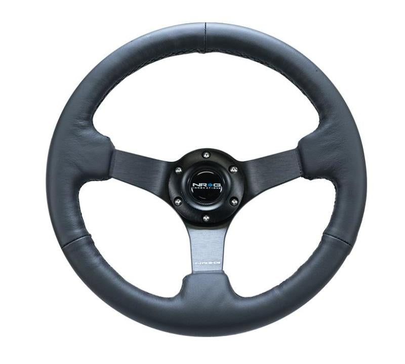 NRG Reinforced Steering Wheel (330mm/ 3in. Deep) Sport Leather Racing/ 4mm Matte Black Spoke RST-033BK-R