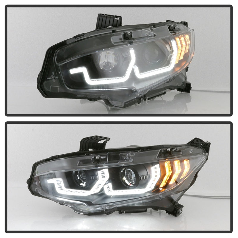 Spyder 16-18 Honda Civic 4Dr w/LED Seq Turn Sig Lights Proj Headlight - Black - PRO-YD-HC16-SEQ-BK 5086099