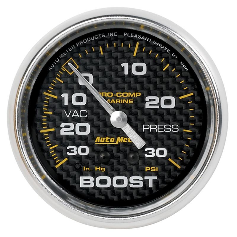 Autometer Marine Carbon Fiber Gauge 2-5/8in Mechanical Vacuum/Boost Gauge 30INHG-30PSI 200775-40 Main Image