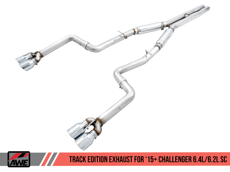 AWE Tuning 2015+ Dodge Challenger 6.4L/6.2L SC Track Edition Exhaust - Quad Chrome Silver Tips 3015-42136