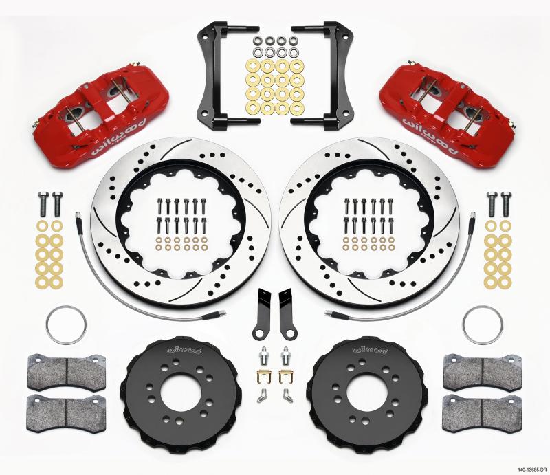 Wilwood AERO6 Front Hat Kit 14.00 Drilled Red 2005-2014 Mustang w/ BMR Suspn. w/Lines 140-13685-DR Main Image