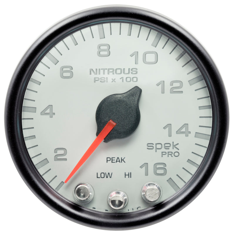 Autometer Spek-Pro Gauge Nitrous Press 2 1/16in 1600psi Stepper Motor W/Peak & Warn Wht/Blk P32012