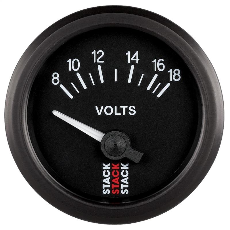 Autometer Stack Instruments 52mm 8-18V Electric Battery Voltage Gauge - Black ST3216 Main Image