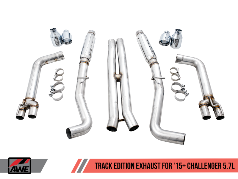 AWE Tuning 2015+ Dodge Challenger 5.7L Track Edition Exhaust - Chrome Silver Quad Tips 3015-42144