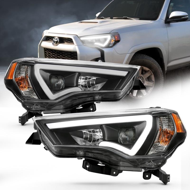 ANZO 14-18 Toyota 4 Runner Plank Style Projector Headlights Black w/ Amber 111416 Main Image