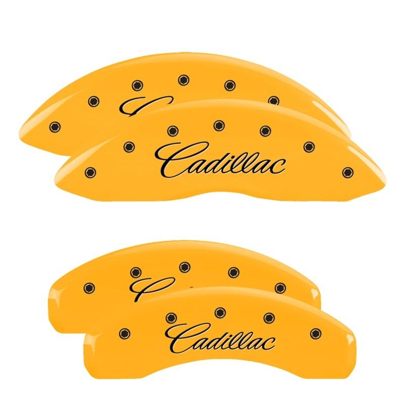 MGP 4 Caliper Covers Engraved Front & Rear Cursive/Cadillac Yellow finish black ch 35015SCADYL Main Image