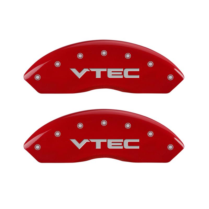 MGP 4 Caliper Covers Engraved Front & Rear Vtech Red finish silver ch 39005SVTCRD Main Image