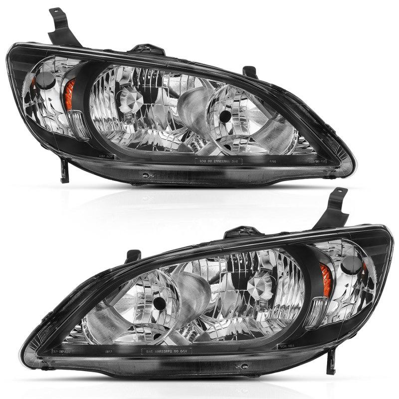 ANZO 2004-2005 Honda Civic 2Dr Crystal Headlight Black Amber(OE Replacement) 121535 Main Image