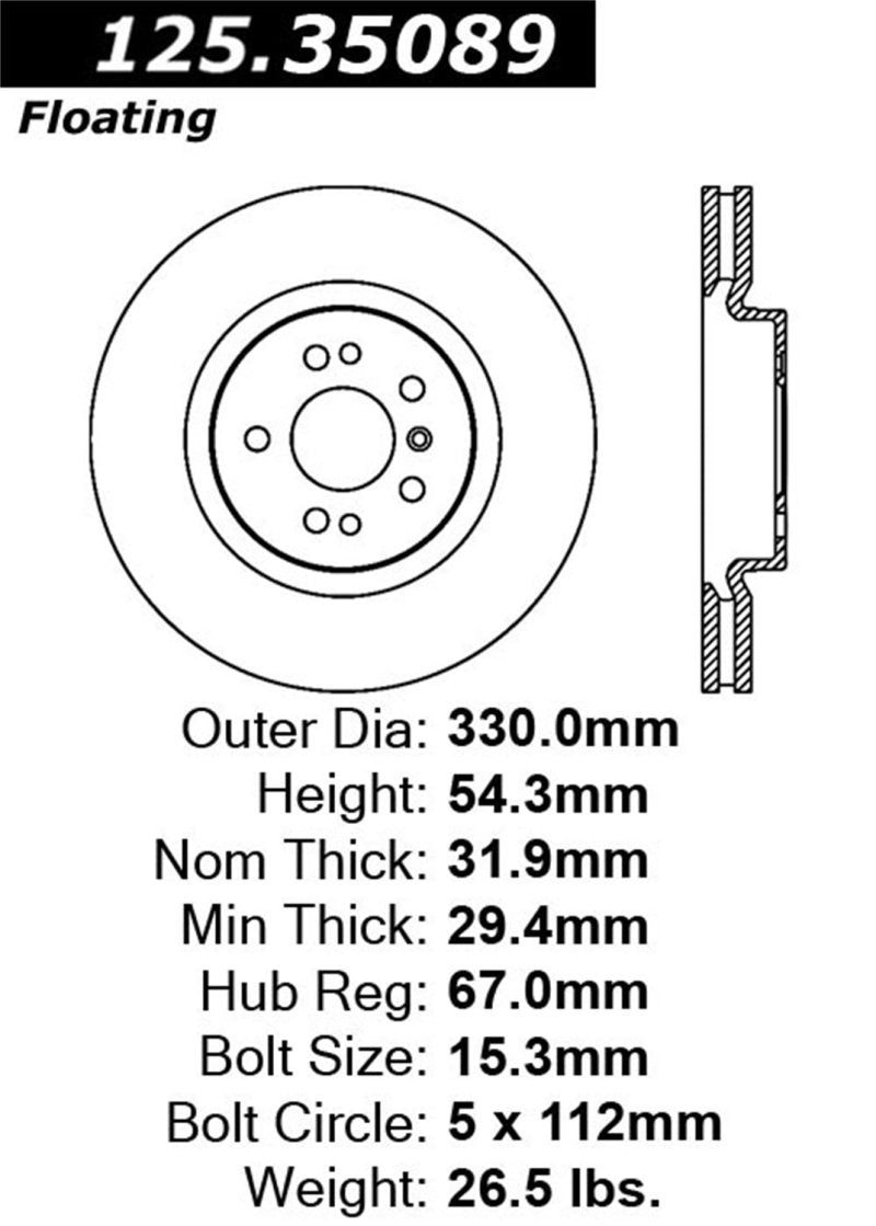 Stoptech Premium High Carbon Cryo Front Brake Rotor 11-13 Mercedes R Class 125.35089CRY Main Image