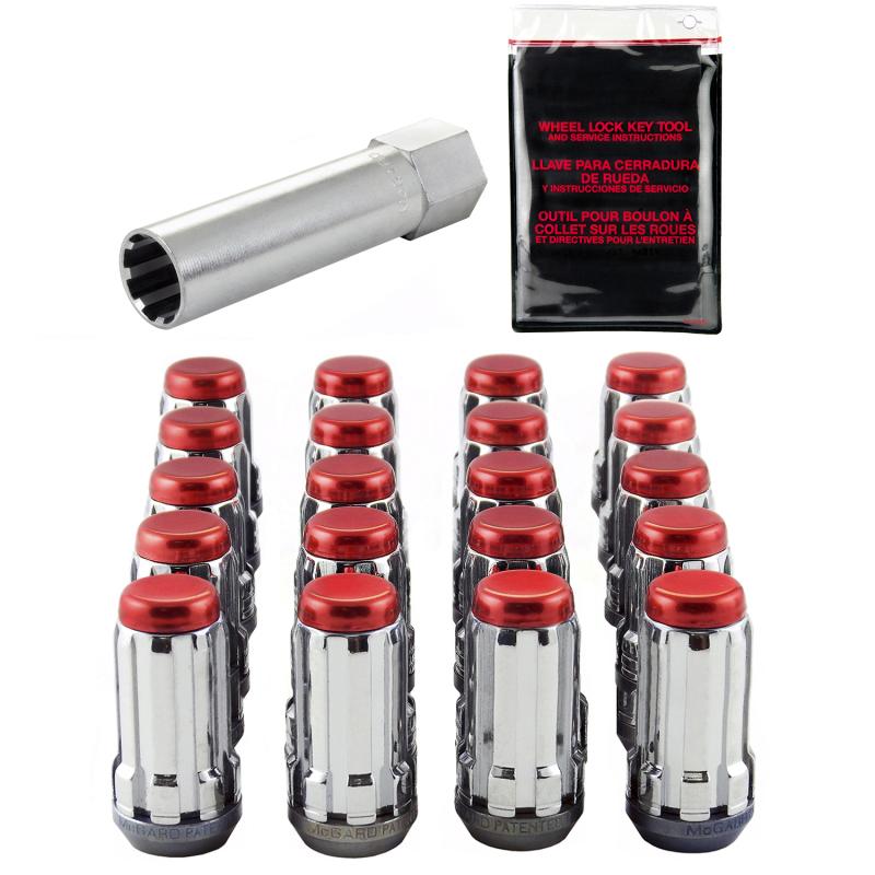 McGard SplineDrive Tuner 5 Lug Install Kit w/Tool (Cone) 1/2-20 / 13/16 Hex / 1.6in. L - Red Cap 65540RC Main Image