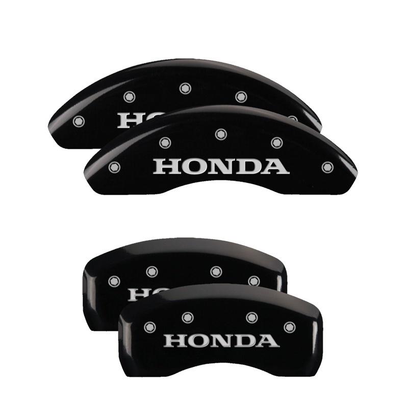 MGP 4 Caliper Covers Engraved Front & Rear Honda Black Finish Silver Char 2010 Honda Civic 20223SHONBK Main Image