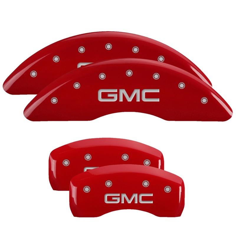 MGP 4 Caliper Covers Engraved Front & Rear GMC Red finish silver ch 34001SGMCRD Main Image