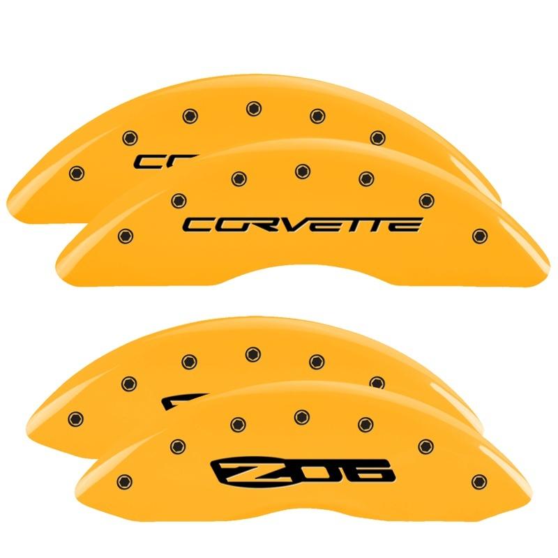 MGP 4 Caliper Covers Engraved Front C6/Corvette Engraved Rear C6/Z06 Yellow finish black ch 13083SCZ6YL Main Image