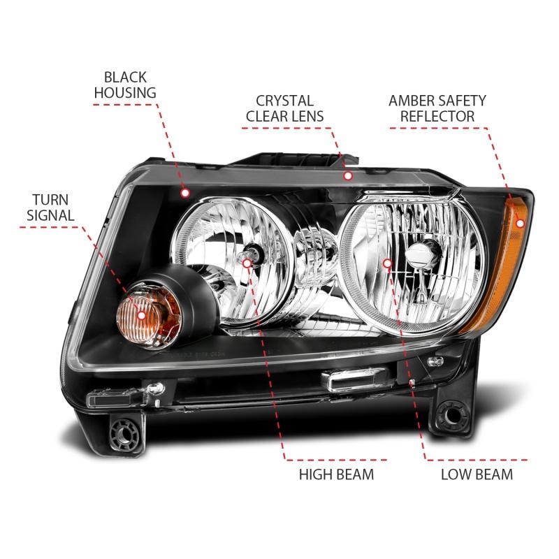 ANZO 2011-2013 Jeep Grand Cherokee Crystal Headlighs Black (Halogen) 111432 Main Image