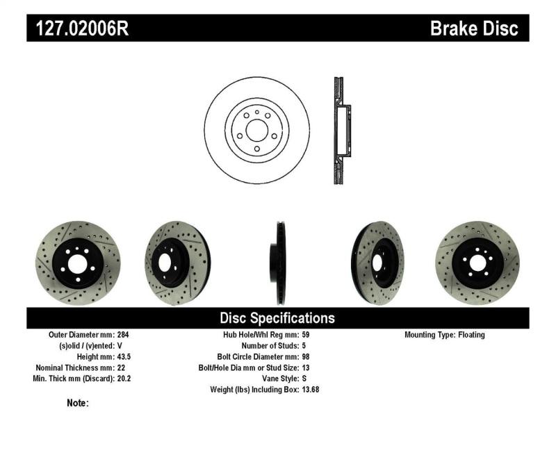 StopTech Slotted & Drilled Sport Brake Rotor 127.02006R Main Image