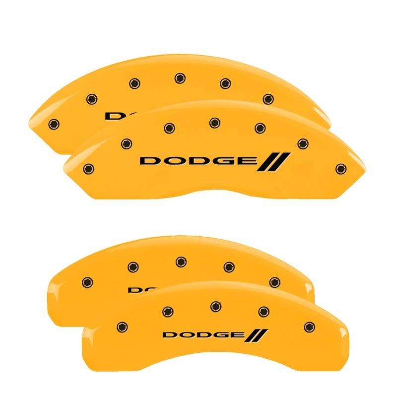 MGP 4 Caliper Covers Engraved Front & Rear With stripes/Dodge Yellow finish black ch 12200SDD3YL Main Image