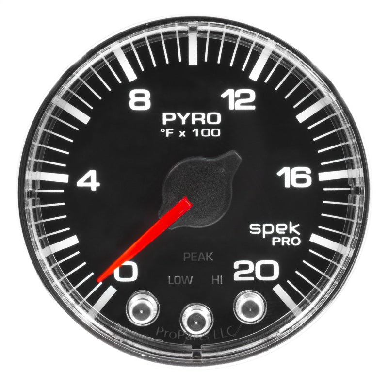 Autometer Spek-Pro Gauge Pyro. (Egt) 2 1/16in 2000f Stepper Motor W/Peak & Warn Blk/Chrm P310318